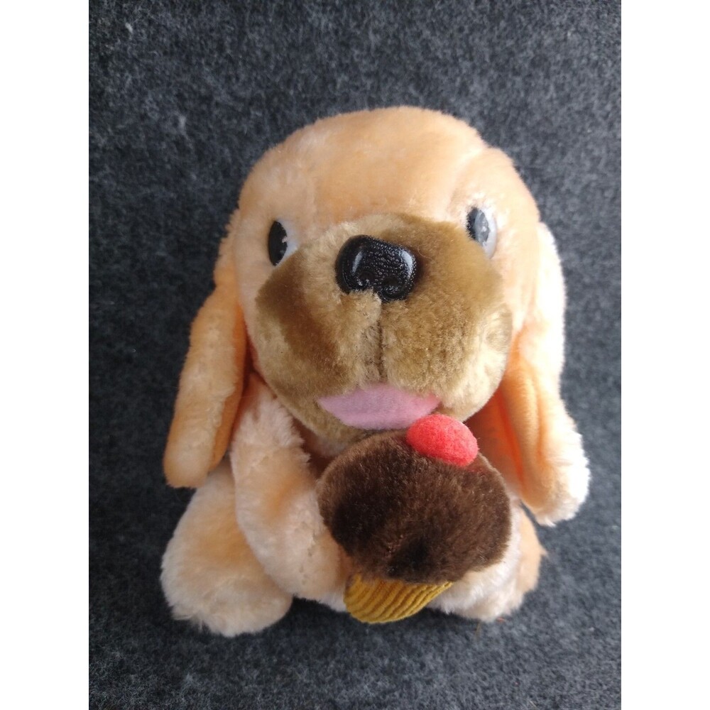 Vintage Russ Berrie Puppy Dog Rocky Road Ice Cream Cone Stuffed Animal Plush Toy